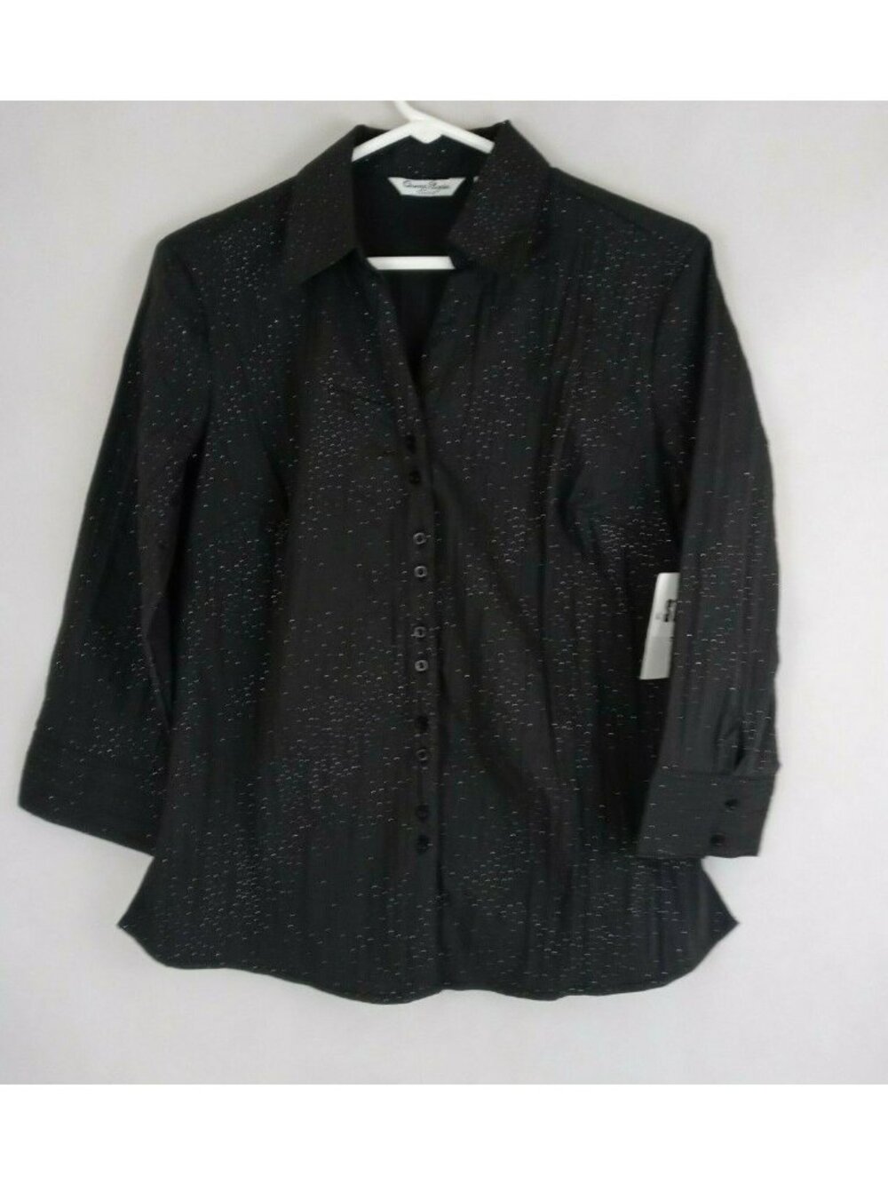 NWT Quizz Again Stretch Women's Button Up Black Metallic Blouse Size Small